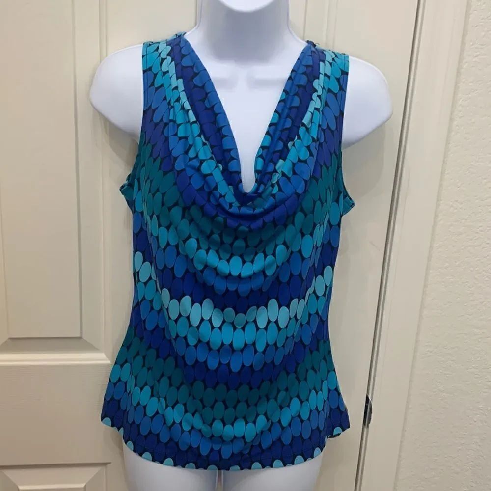 Calvin Klein Size Small Scoop Ruched Neck Short Sleeve Blue Teal Poly Spandex